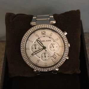Michael Kors silver tone watch with rhinestones